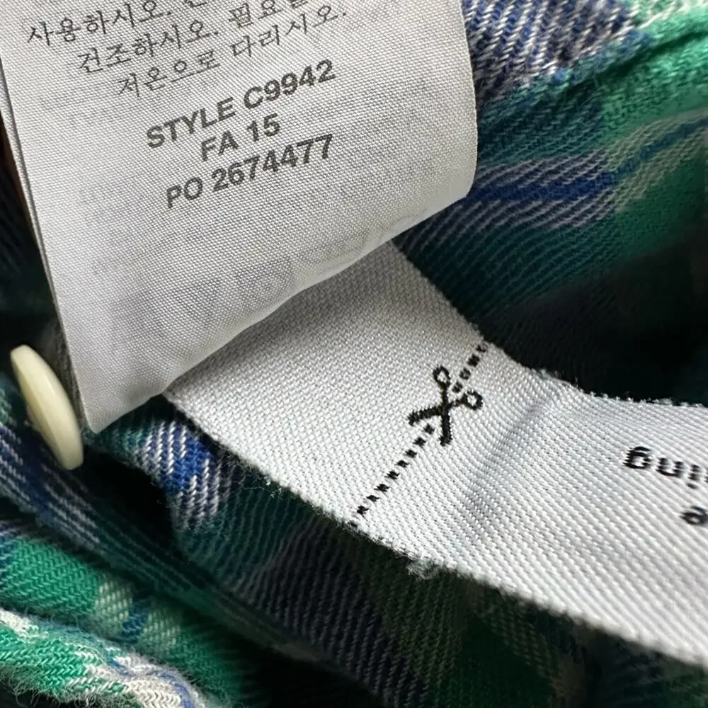 J. Crew Boy Shirt Green Blue Plaid Button Up Front Preppy Casual Western Farm